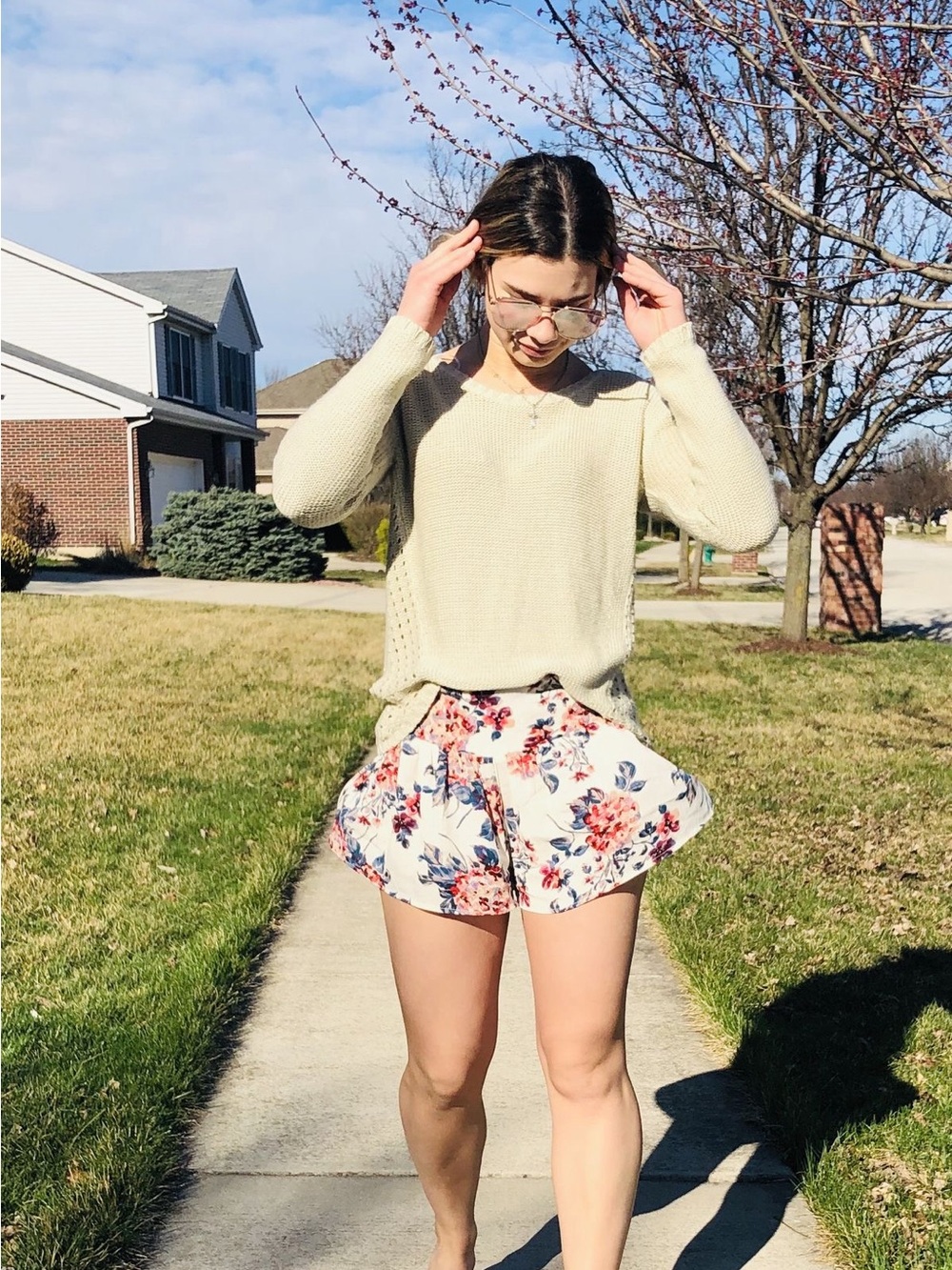 Audrey 3+1 Floral Ruffle Shorts in Cream, Pink & Blue